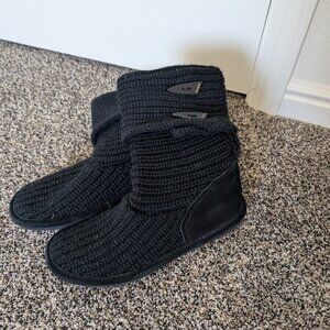 BearPaw Sweater Knit Suede Tall Black Boots Women's Size 8